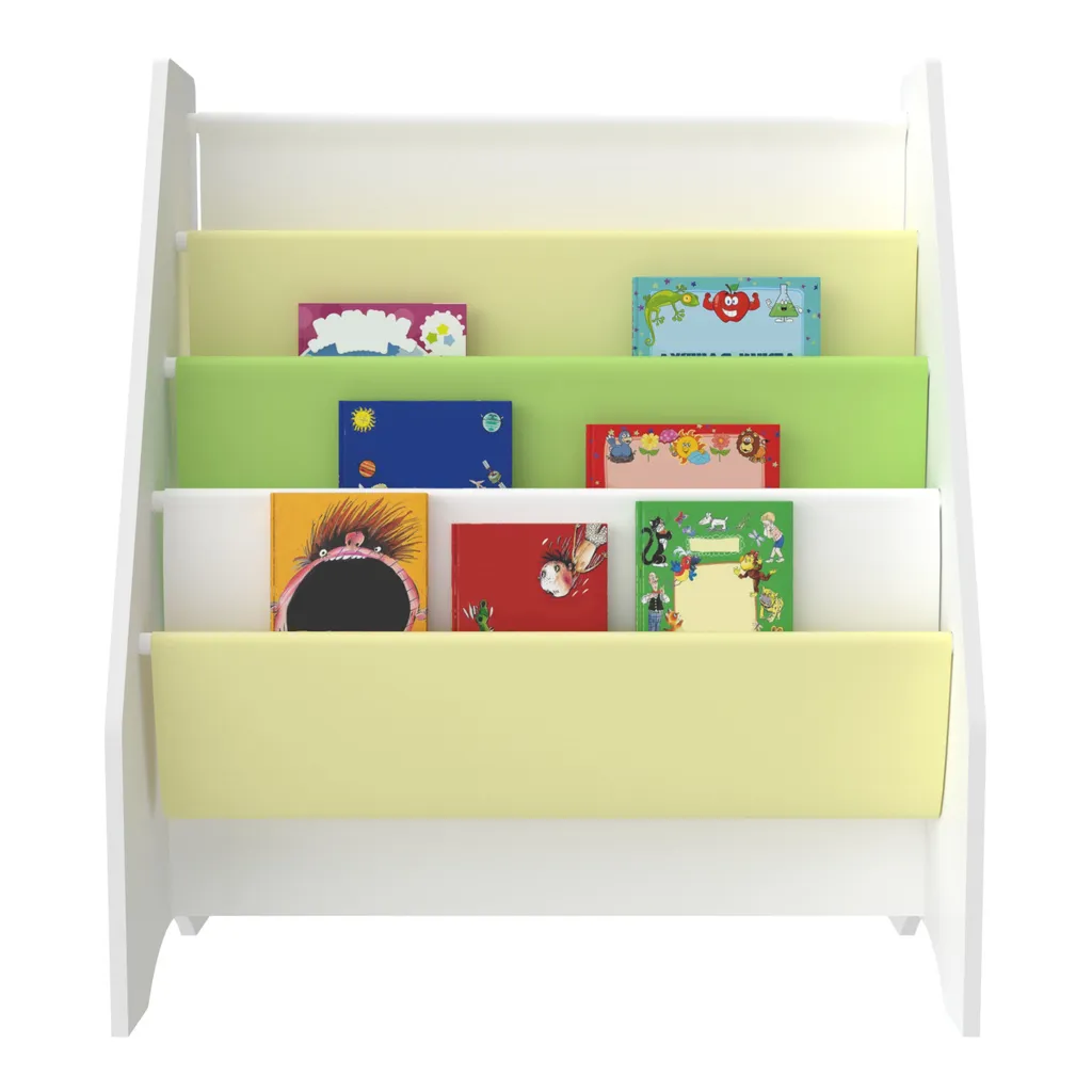 Kinderregal Fisterra Kinder-Bücherregal Freistehend Mit Dinosaurier-Motiv 74 X 62 X 29 Cm Kinderzimmerregal Mit 4 Offenen Ablagefächern Bücher-Organizer Weiß / Grün / Gelb – Bild 5