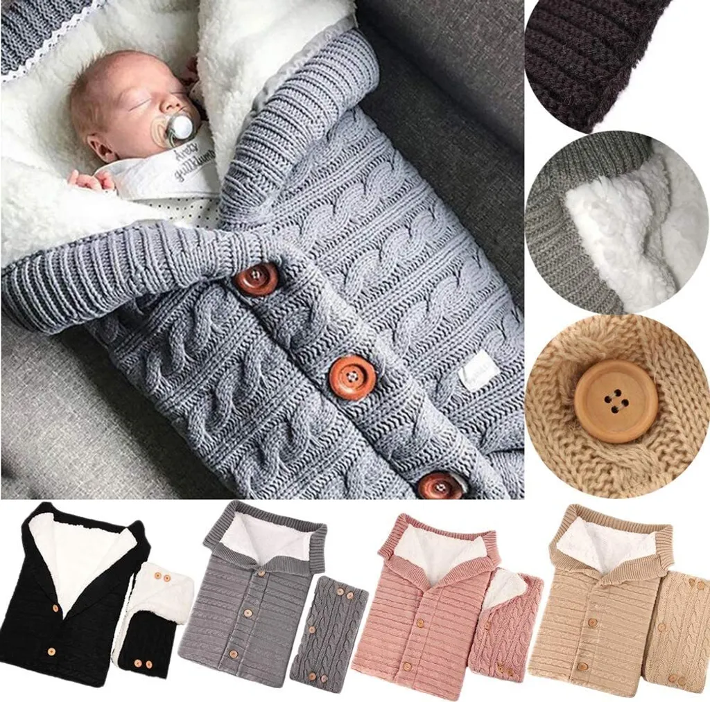Baby Schlafsack Für Kinderwagen Winter Gestrickt Schlafsack Süße Samt Warme Tasche Pucksack Stricken Wickeln Abnehmbare Ärmel Strick Decke Schlafsack Swaddle Für Babys Neugeboren 0-18 Monat