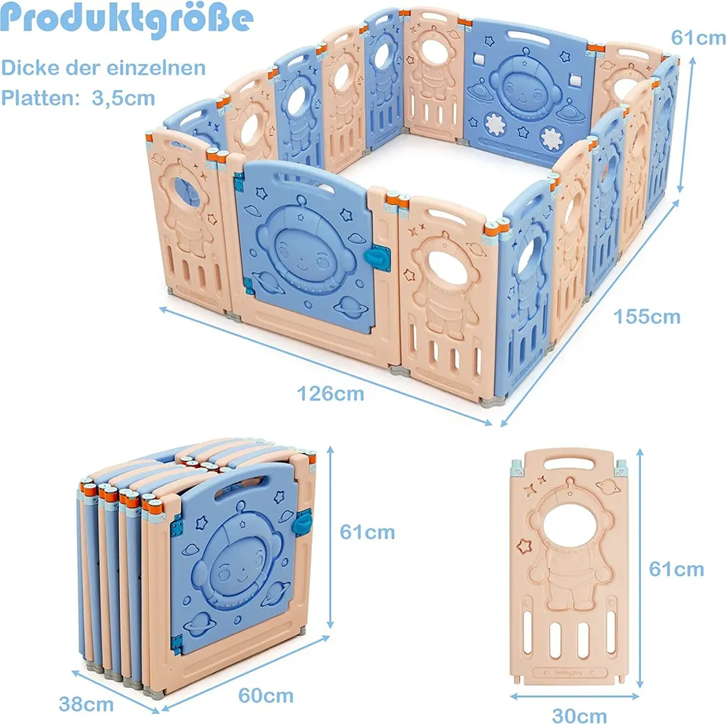 COSTWAY Laufgitter Mit Tür Und Spielzeugboard, Baby Laufstall Faltbar, Absperrgitter Aus Kunststoff, Krabbelgitter, Spielzaun Für Kinder, Schutzgitter (16 Paneelen) – Bild 5