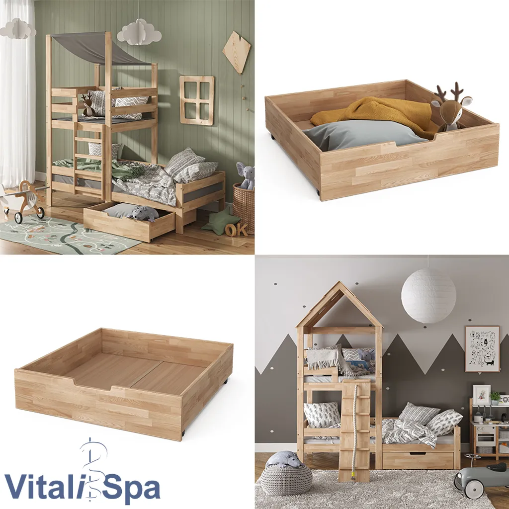 VitaliSpa Bettschublade Teddy Tom Natur 92 X 21 X 89 Cm Massivholz – Bild 8