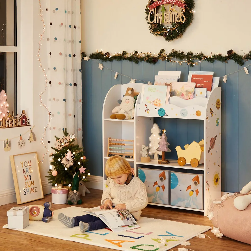 SONGMICS Kinderzimmerregal Kinderregal Bücherregal Für Kinder Mit 2 Boxen Spielzeug-Organizer Multifunktionale Ablage Mit 2 Aufbewahrungsboxen Weiß GKR42WT – Bild 5