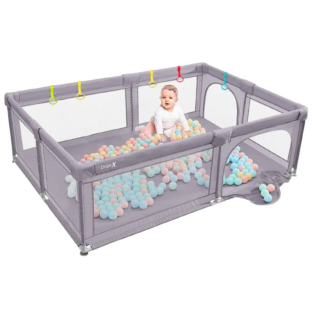 Dripex Laufstall Baby Laufgitter Absperrgitter Mit Atmungsaktivem Netz 150x200cm Schutzgitter Krabbelgitter Für Kinder, Große Sicherheitsspielplatz, Dunkel Grau