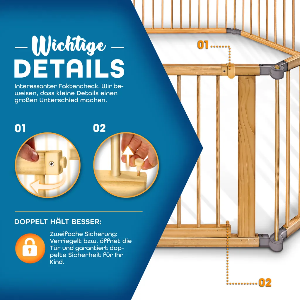 KIDUKU® 7,2 Meter Laufgitter Grau XXL Klappbar Inkl. Tür, Bestehend Aus 8 Elementen, Individuell Formbar Laufstall Absperrgitter – Bild 3