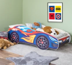 Alcube® Autobett 80x160 Mit LED-Beleuchtung PKW Burning Flame Mit Matratze Und Lattenrost Jugendbett Kinderbett 80x160 Cm - Blau