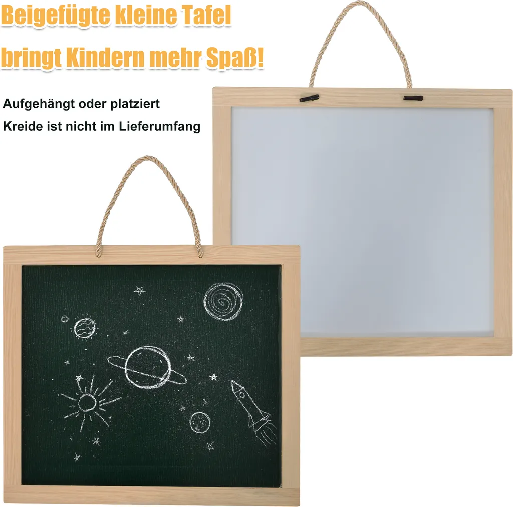 Merax Kinderbett 90 X 200 Cm Hausbett Mit Tafel Und Rausfallschutz, Lattenrost Und Zaun, Einzelbett Für Mädchen Und Jungen Kinderbetten Aus Massivem Kiefernholz, Weiß – Bild 4