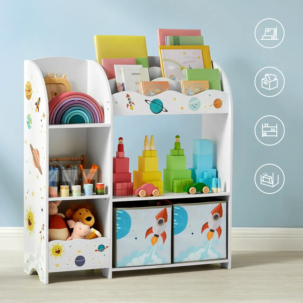 SONGMICS Kinderzimmerregal Kinderregal Bücherregal Für Kinder Mit 2 Boxen Spielzeug-Organizer Multifunktionale Ablage Mit 2 Aufbewahrungsboxen Weiß GKR42WT – Bild 10