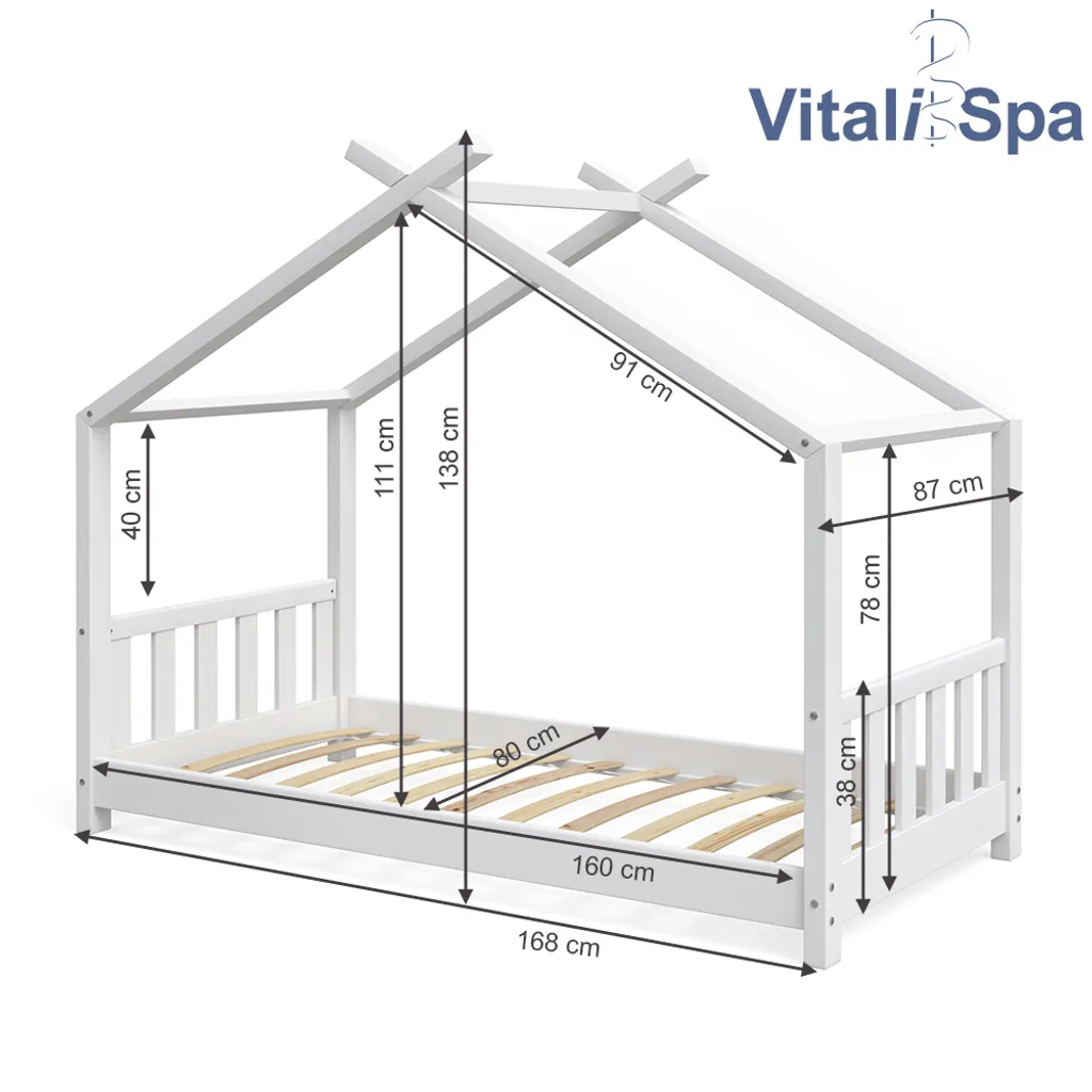 VitaliSpa Kinderbett + Matratze Design Weiß 168 X 138 X 87 Cm Massivholz – Bild 3