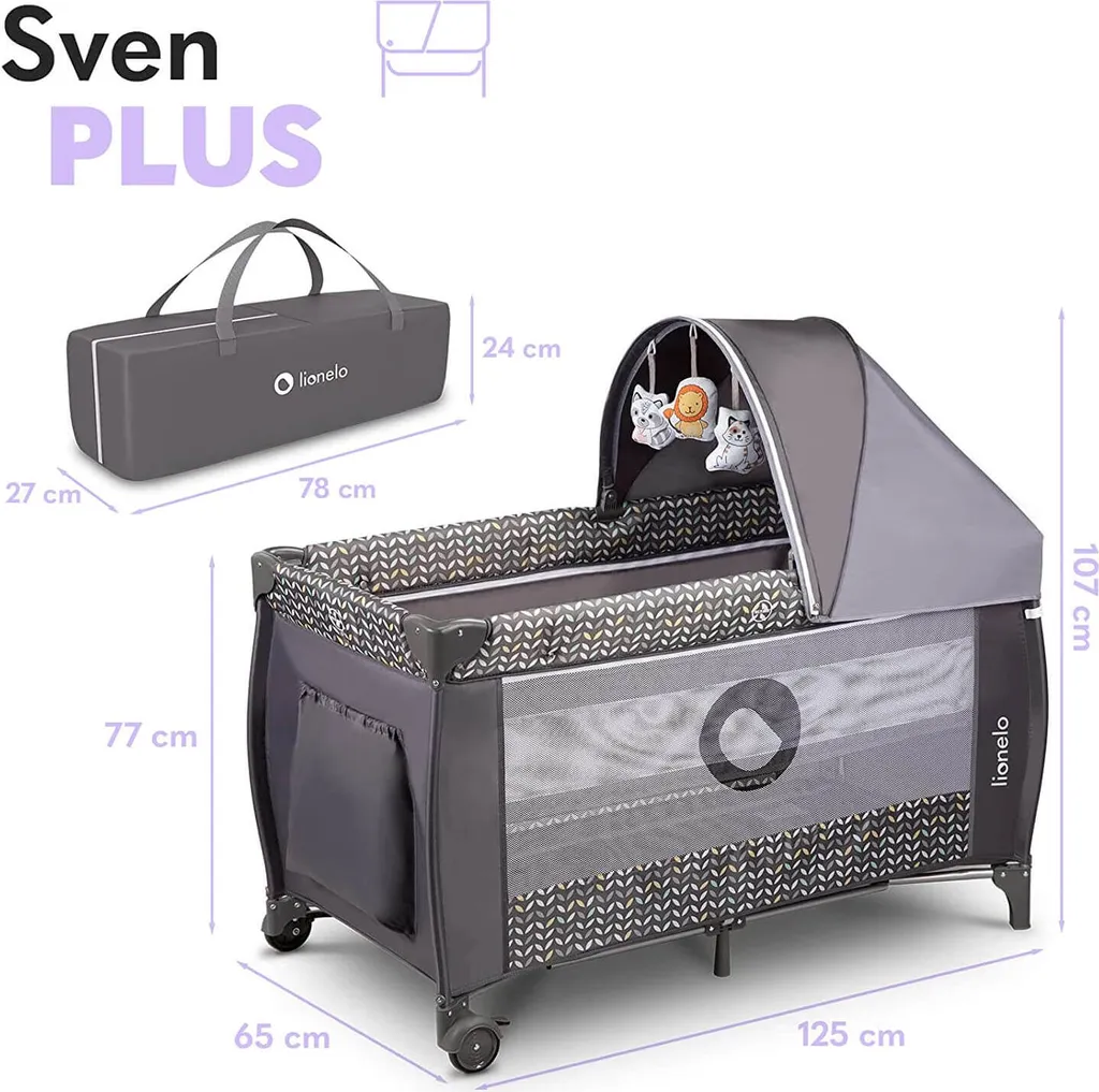 Reisebett Lionelo Sven Plus Grey Scandi Babybett Kinderbett Mit Wickelablage Klappbar – Bild 7
