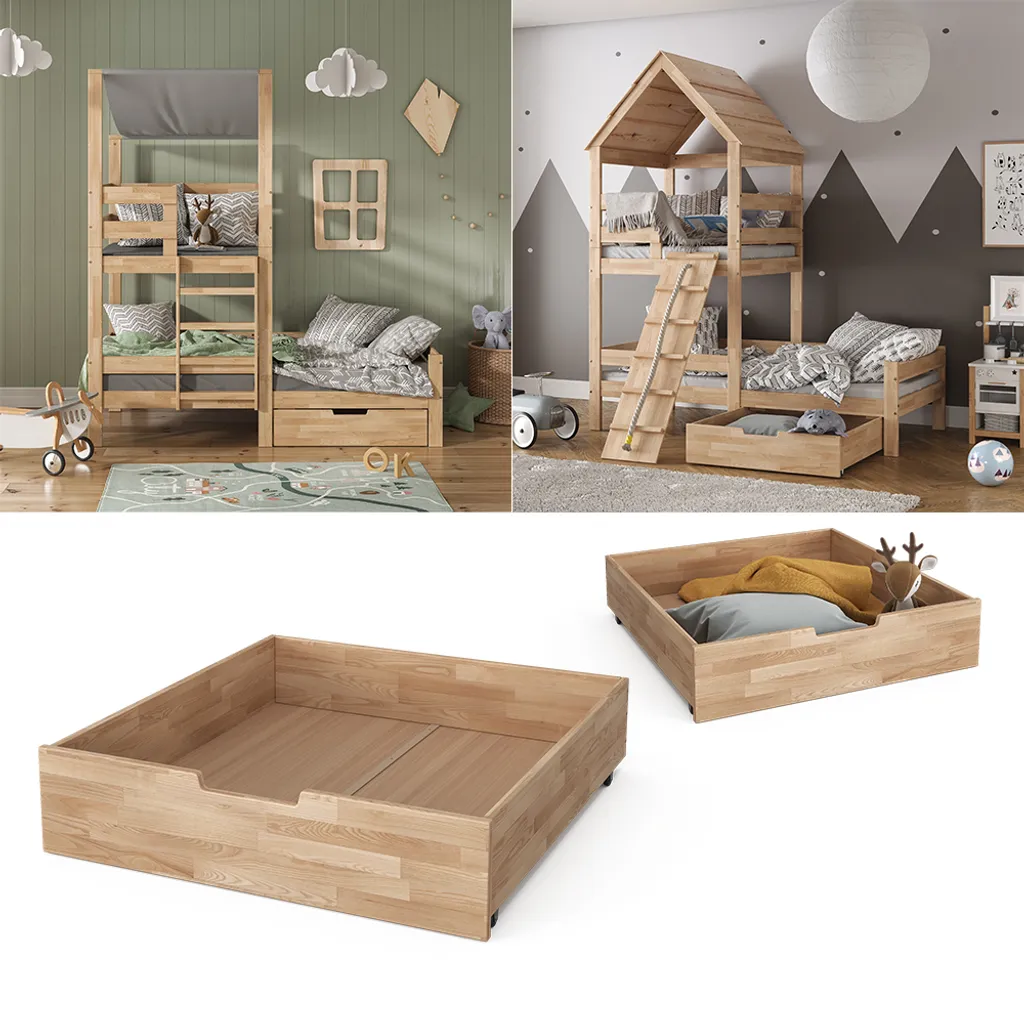 VitaliSpa Bettschublade Teddy Tom Natur 92 X 21 X 89 Cm Massivholz