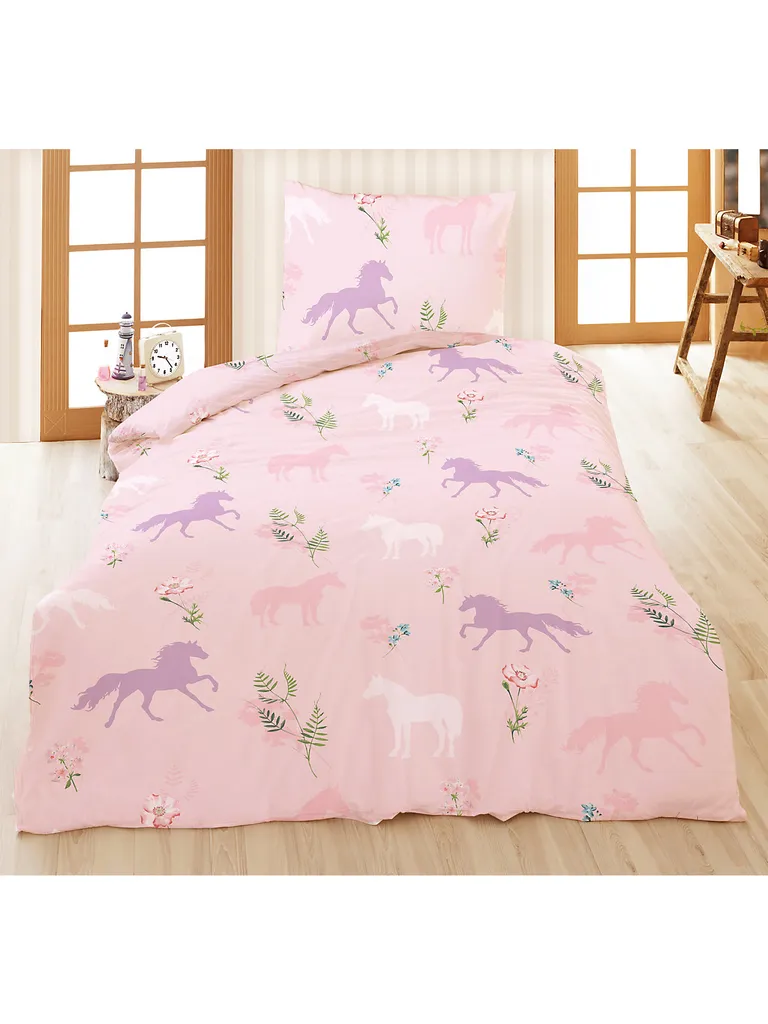 MyToys COLLECTION Möbel Bettwäsche Baumwoll Cretonne, Pferde, Rosa, 135 X 200 Cm + 80 X 80 Cm Von Pötter Bettwäsche 100% Baumwolle Ins Bett Gehen & Einschlafen Bettwäsche 135 X 200 Cm HK22 Fkatkizi21 Fkat21 Kinderbettwäsche Bettbezug Bettzeug Kinderbe... – Bild 4