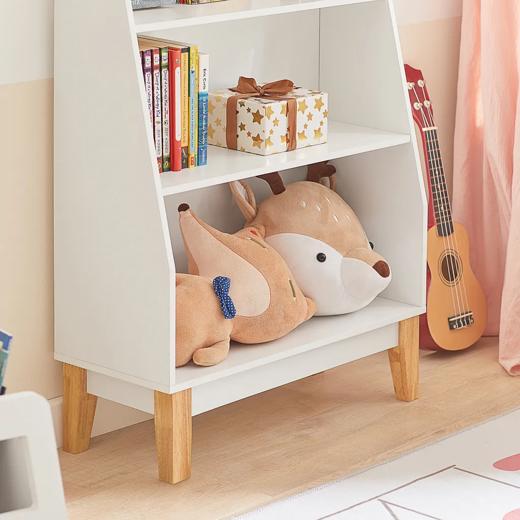 SoBuy KMB47-W Kinderregal Mit 3 Fächern Bücherregal Aufbewahrungsregal Für Kinder Standregal Mit Massivholzbeine Weiß BHT Ca.: 60x80x25cm – Bild 6