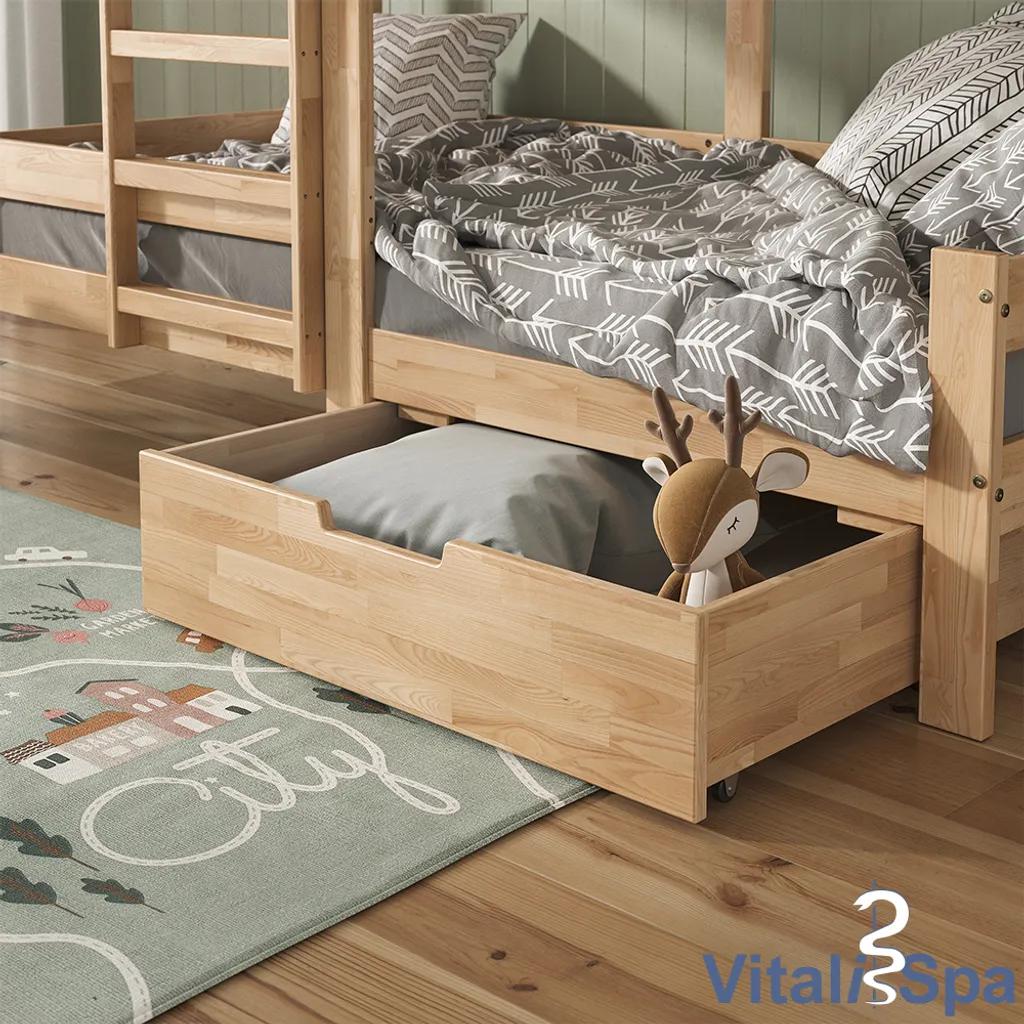 VitaliSpa Bettschublade Teddy Tom Natur 92 X 21 X 89 Cm Massivholz – Bild 4