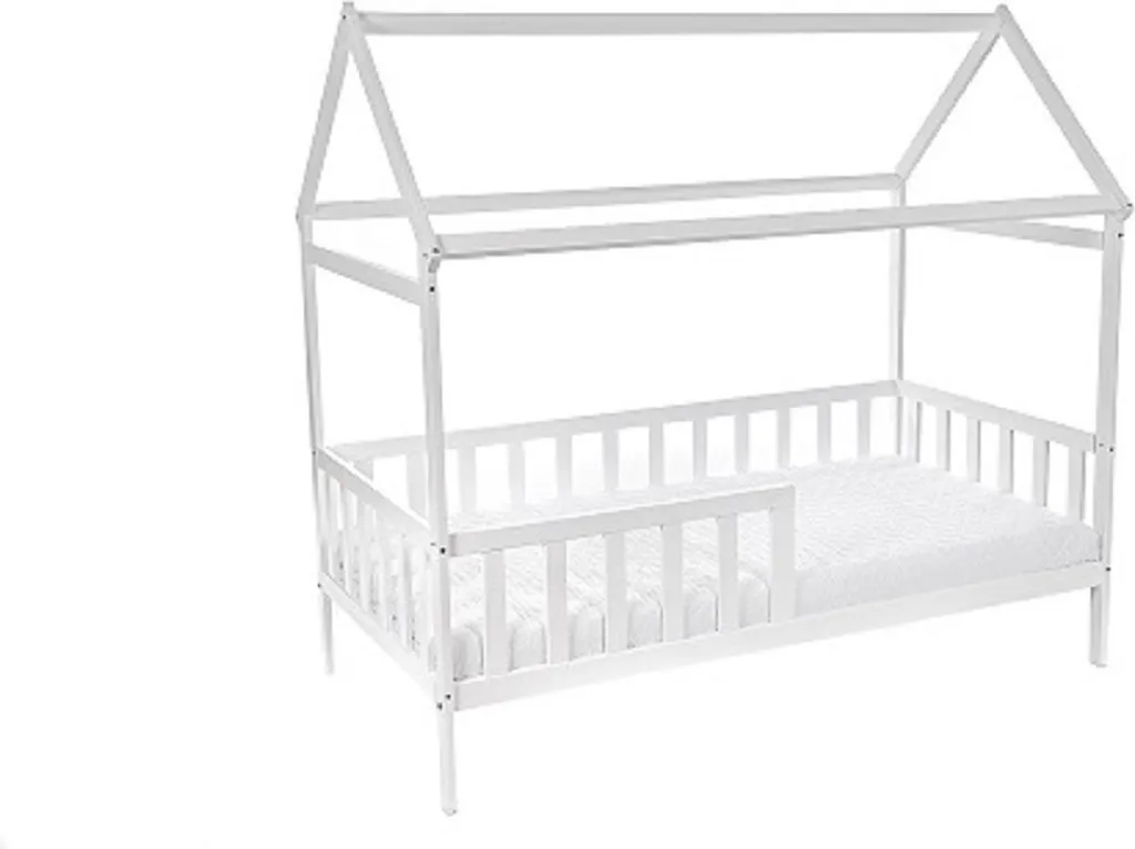 Kinderbett Hausbett Set 160×80 Mit Rausfallschutz Und Matratze Weiß Einzelbett – Bild 3