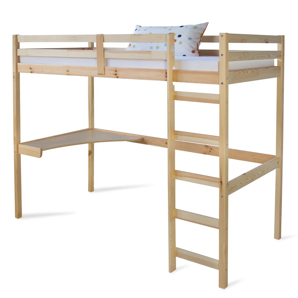 Homestyle4u 1930, Kinder Hochbett Mit Schreibtisch, Kinderbett 90x200 Cm Natur, Holz Kiefer – Bild 8
