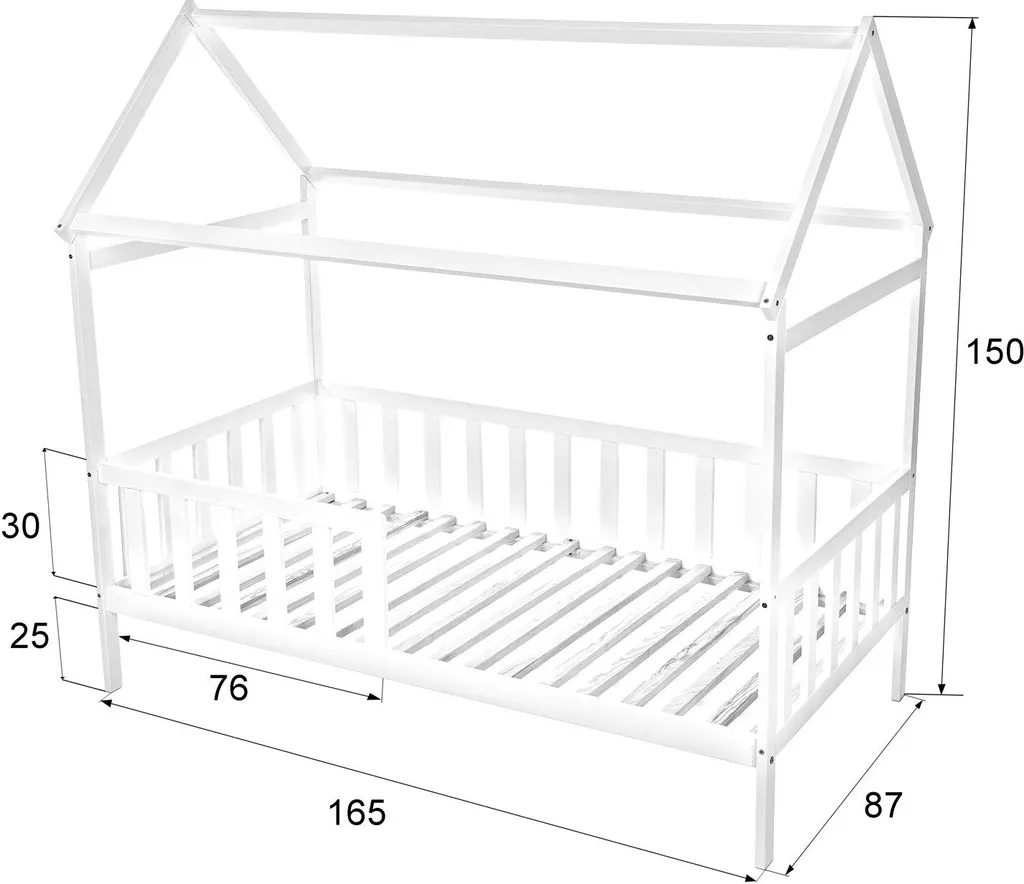 Kinderbett Hausbett Set 160×80 Mit Rausfallschutz Und Matratze Weiß Einzelbett – Bild 4