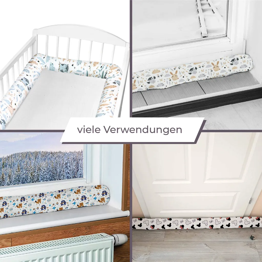 Bettschlange 400 Cm Nestchenschlange Für Baby Bettrolle 4m Bettumrandung Babybettschlange Baumwolle Eulen Und Hasen – Bild 5