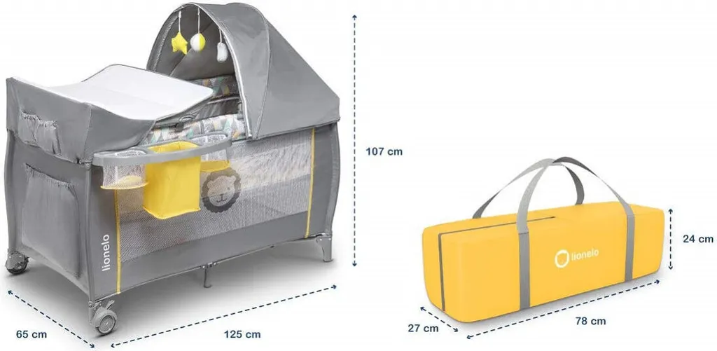 Lionelo Sven Plus In GELB Kinder Baby Reisebett Mit Wickeltisch Kinderbett Babybett Balachin Moskitonetz Urlaub Reise Laufstall Wickelauflage Spieluhr – Bild 6