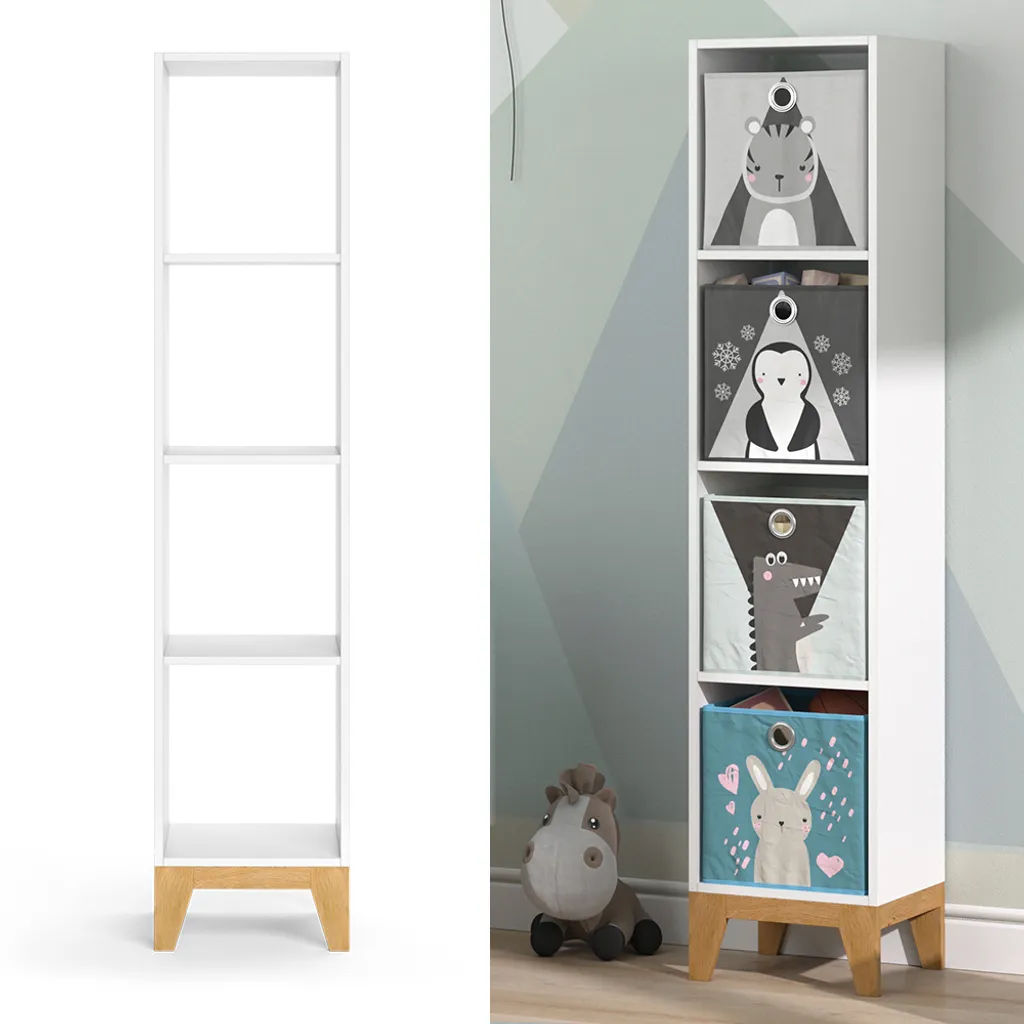 VitaliSpa Kinderregal Hochregal Würfelregal Malia Weiß Eiche Modern 35x160 Cm Kinderzimmer Regal Kindermöbel Ablage Fach Spielzeugaufbewahrung Spielzeugablage Kinderkleidung
