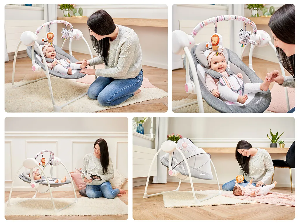 Lionelo Ruben Baby Wippe Babyschaukel Elektrisch Mit Liegefunktion Von 0 Bis 9 Kg Moskitonetz Kuscheltierbügel Dunkelgrau-Türkis – Bild 11