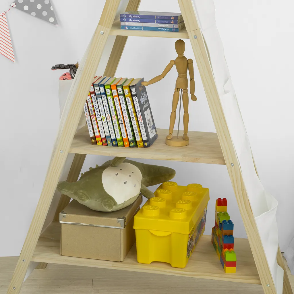 SoBuy KMB30-WN Tipi Kinderregal Mit 3 Aufbewahrungsfächer Kinder Bücherregal Spielzeugregal Kinderzimmerregal BHT Ca.: 93x151x36cm – Bild 8