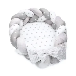 Babynest Neugeborene Nestchen Baby – Velvet Kuschelnest Mit Zopf Kissen Zerlegbares Set Zweiseitig Babynestchen Babybett 75X45, Sterne