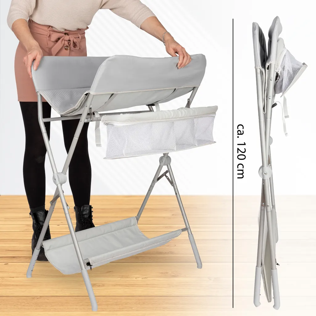 ONVAYA® Wickeltisch Klappbar | Wickelkommode Mit Auflage | Platzsparend & Mobil | Wickelkombination Mit Ablage Und Aufbewahrungskorb | Höhenverstellbar | Traglast Bis 15 Kg | Messleiste - Modell 2022 – Bild 3