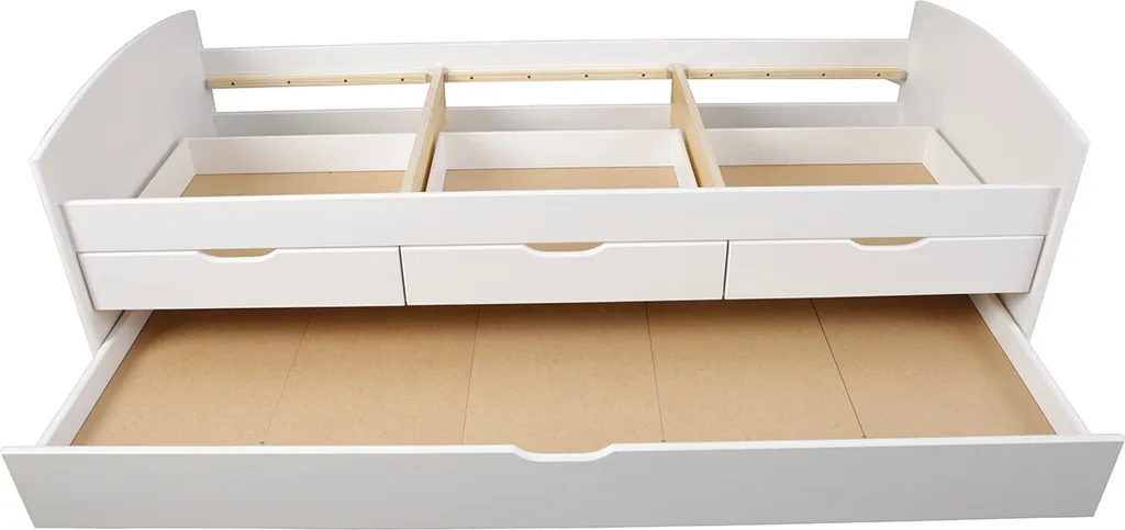 Stauraumbett Mit 2 Liegeflächen Rieka Massivholz Weiss 90 X 200 Cm 3 Schubladen Funktionsbett Schlafzimmer Kinderzimmer Inkl. Gästeliege – Bild 3