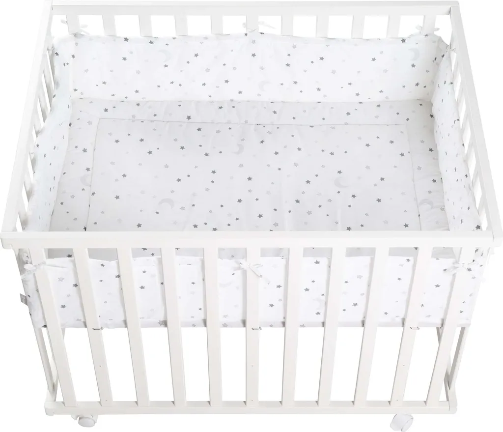 Roba Laufgitter ‚Sternenzauber Grau‘, 75 X 100 Cm, Spielgitter Inkl. Grauer Schutzeinlage Und Rollen, Weiß