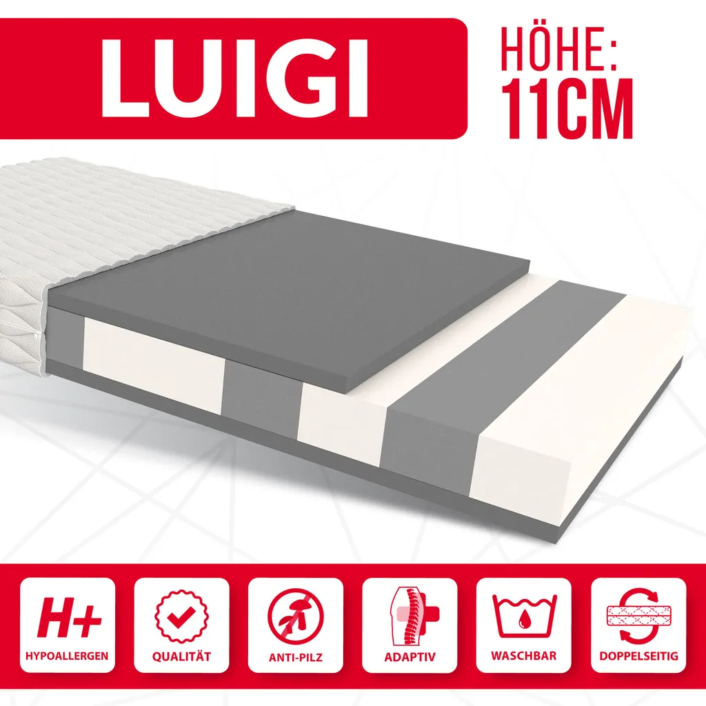 Matratze 80x160 Cm LUIGI Höhe 11 Cm Kaltschaum H3 Kindermatratze