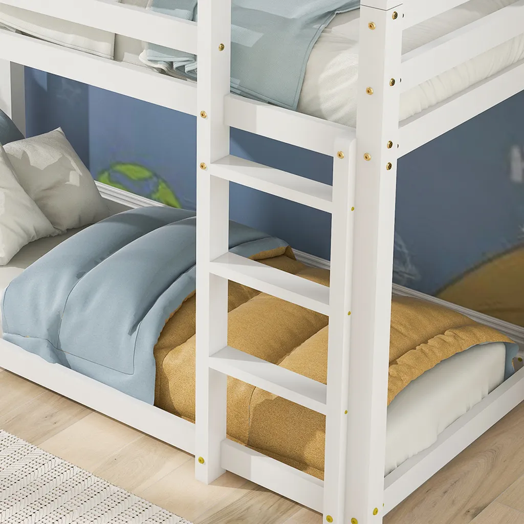 Merax Etagenbett Mit Rechtwinkliger Leiter Und Fallschutz, Dach Und Zäune, Kinderbett 90x200cm Stockbett Hausbett Aus Kiefer, Weiß Und Braun – Bild 5