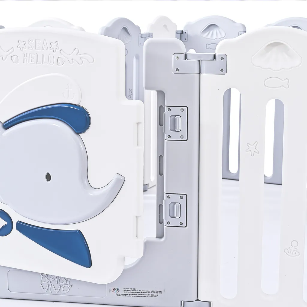 Baby Vivo Laufgitter Aus Kunststoff Faltbar - Kapitän Benjamin In Grau Und Weiß – Bild 7