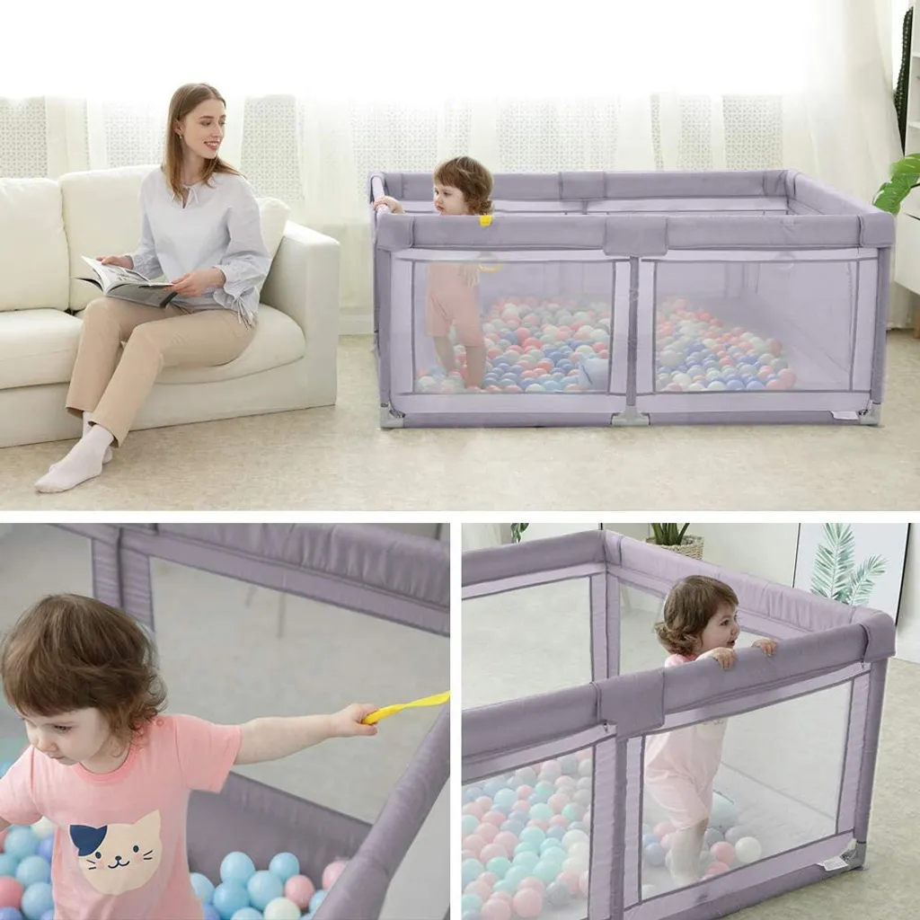 Dripex Laufstall Baby Laufgitter Absperrgitter Mit Atmungsaktivem Netz 150x200cm Schutzgitter Krabbelgitter Für Kinder, Große Sicherheitsspielplatz, Dunkel Grau – Bild 5