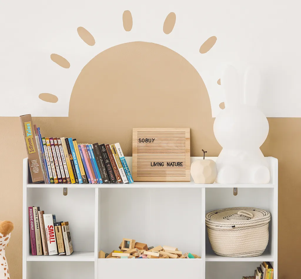 SoBuy KMB55-W Bücherregal Für Kinder Kinderregal Aufbewahrungsregal Mit 8 Offenen Fächern Spielzeugregal Standregal Kinderzimmer Möbel Weiß BHT Ca.: 106x104x30cm – Bild 6