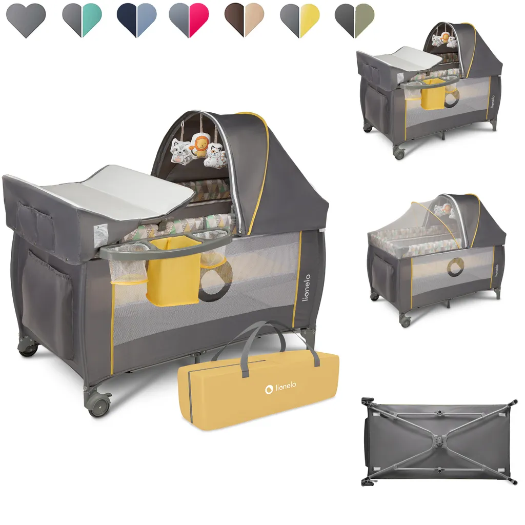 Lionelo Sven Plus In GELB Kinder Baby Reisebett Mit Wickeltisch Kinderbett Babybett Balachin Moskitonetz Urlaub Reise Laufstall Wickelauflage Spieluhr – Bild 7