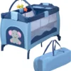 COSTWAY Reisebett Klappbar Babyreisebett Kinderreisebett Mit Rollen Babybett Kinderbett Inkl. Spielbogen Tragetasche Wickelauflage Blau