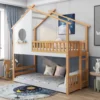 Merax Kinderbett Etagenbett 90x200cm Mit Leiter, Rausfallschutz Und Dachform, Hochbett 2 Einzelbetten Stockbett Aus Kiefernholz, Weiß Und Natur
