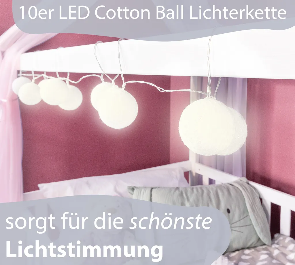 Alcube® Hausbett Deko-Set In Rosa Für Hausbetten Kinderbetten I 3er-Set Baldachin, Wimpelkette Und Lichterkette – Bild 12