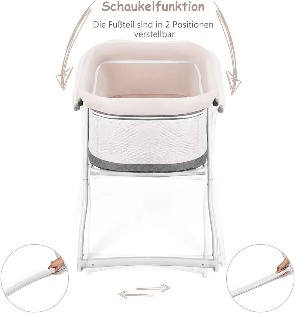 COSTWAY Stubenwagen Beistellbett Baby Babywiege Reisebett Schaukelwiege Mit Transporttasche Und Matratze Faltbar Klappbar Tragbar (grau) – Bild 4