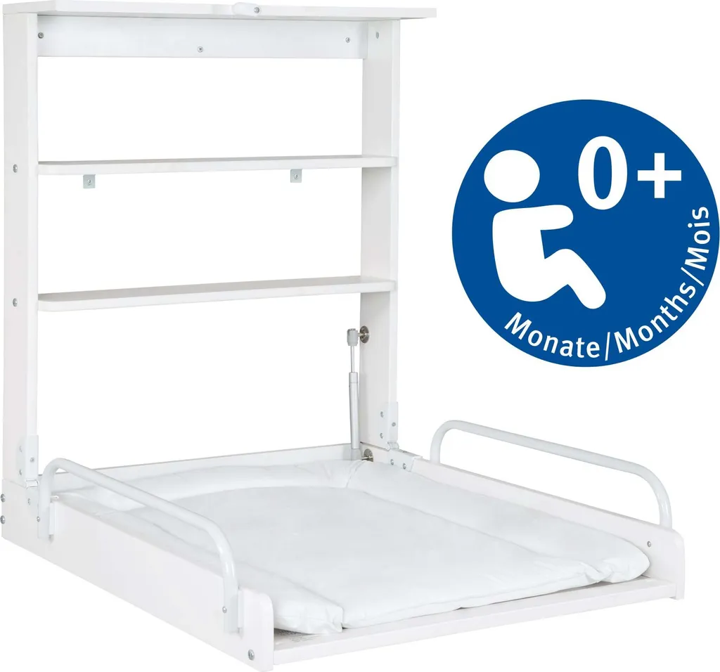 Roba Wandwickelregal, Klappbares Wickelregal, Wickeltisch Weiß Mit Wickelunterlage 'Vogeltanz' – Bild 5