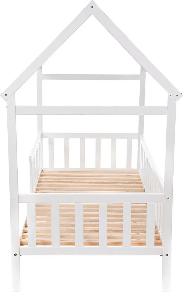 Kinderbett Hausbett Set 160×80 Mit Rausfallschutz Und Matratze Weiß Einzelbett – Bild 6