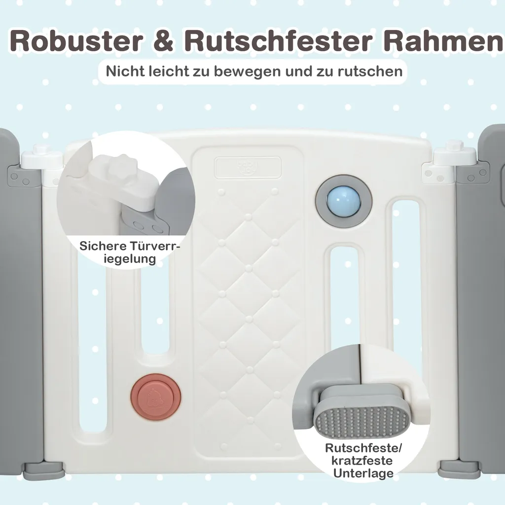 COSTWAY Faltbares Laufstall, Baby-Laufgitter Mit Tür & Spielpaneel & Sicherheitsschloss, Mit Whiteboard & Kugel & Soundknopf, Absperrgitter Für Babys & Kinder Von 6-36 Monaten, Beige (12+2 Paneelen) – Bild 2