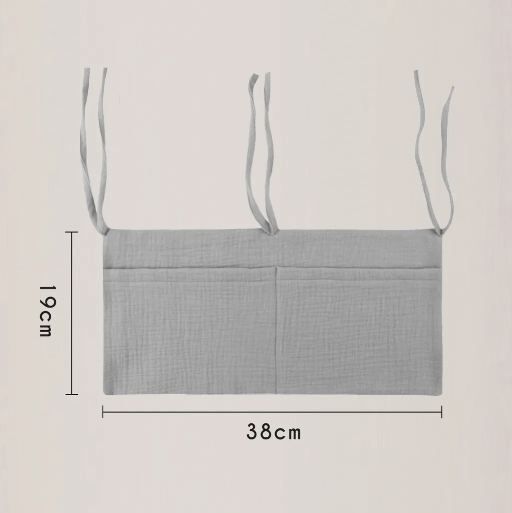 Babybett Organizer Tasche Aufbewahrung Aus Musselin Farbe Taupe – Bild 3