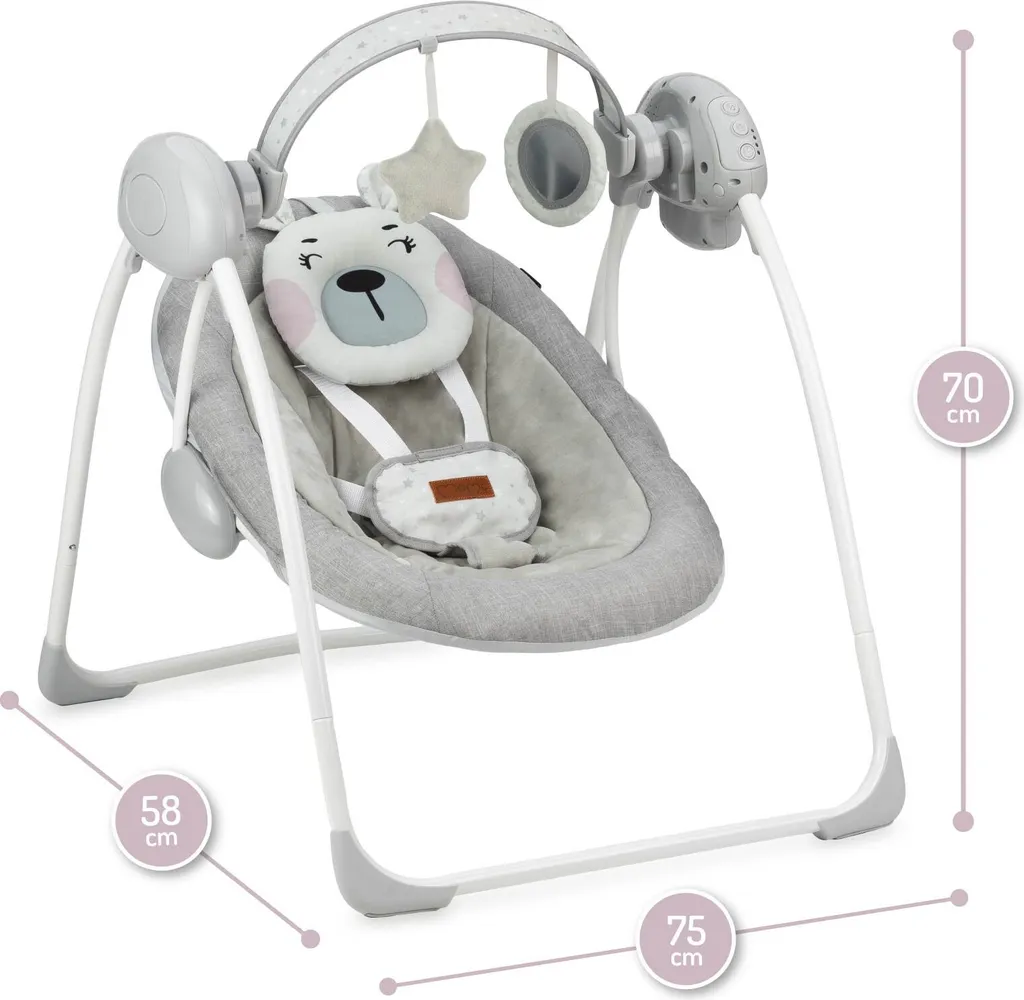 Babywippe Mit Musik Und Vibration Babywiege Schaukelwippe Baby Schaukel Verstellbar, Babyliegestuhl Baby Schlafkorb Babysitz MoMi Liss Teddy – Bild 8