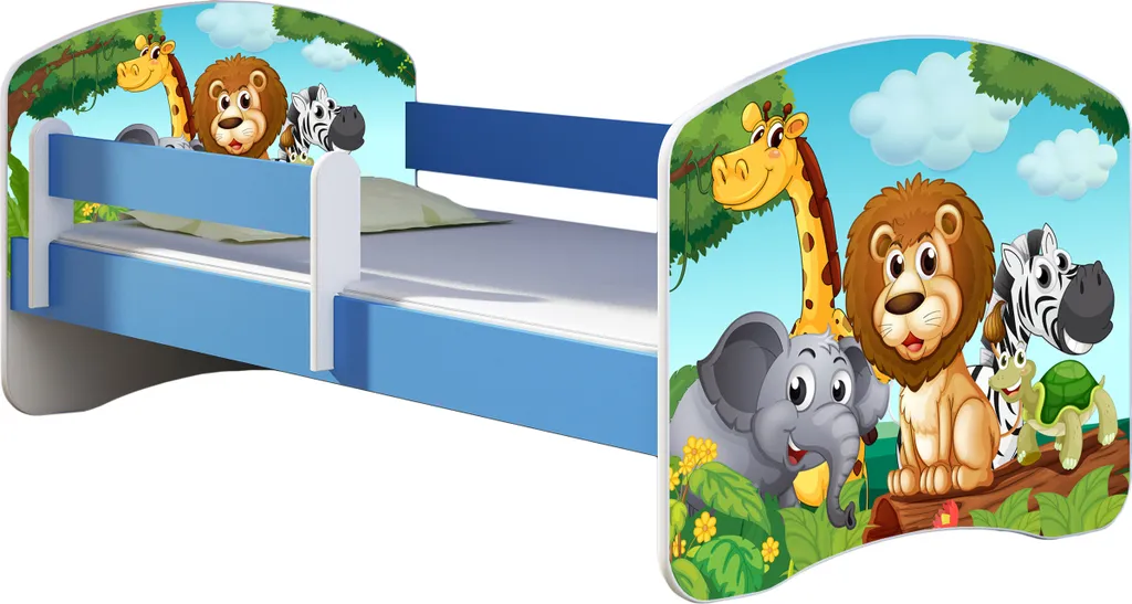 ACMA Jugendbett Kinderbett Junior-Bett Komplett-Set Mit Matratze Lattenrost Und Rausfallschutz Blau 02 Animals 160x80 – Bild 2