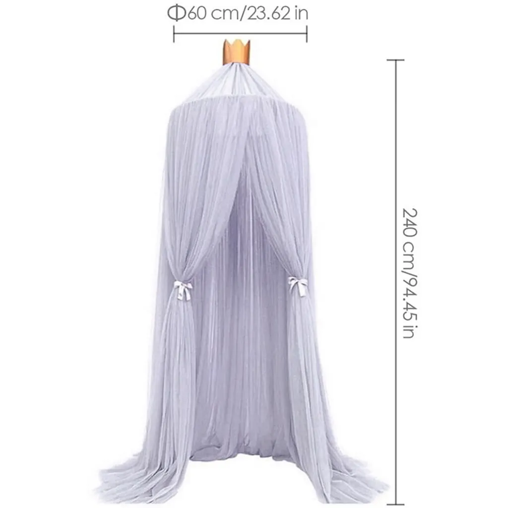 Kinderzimmer Kuppelnetz Gaze Zelt Bettnetz, Moskitonetz, Grau, Mit Leuchtenden Lichterketten – Bild 7