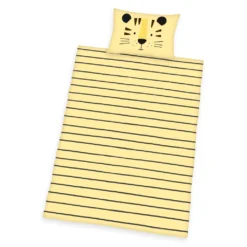 Herding Tiger Babybettwäsche 100x135 + 40x60 Cm 2 Tlg., 100 % Baumwolle In Renforcé, Süße Gestreifte Tiger Kinderbettwäsche In Farben Gelb Und Schwarz