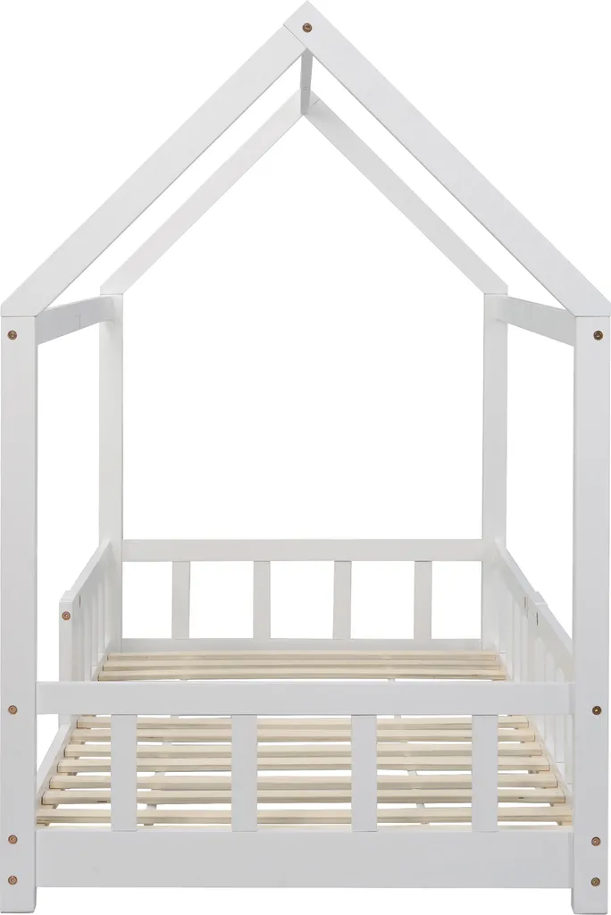 Merax Kinderbett 90 X 200 Cm Hausbett Mit Tafel Und Rausfallschutz, Lattenrost Und Zaun, Einzelbett Für Mädchen Und Jungen Kinderbetten Aus Massivem Kiefernholz, Weiß – Bild 13