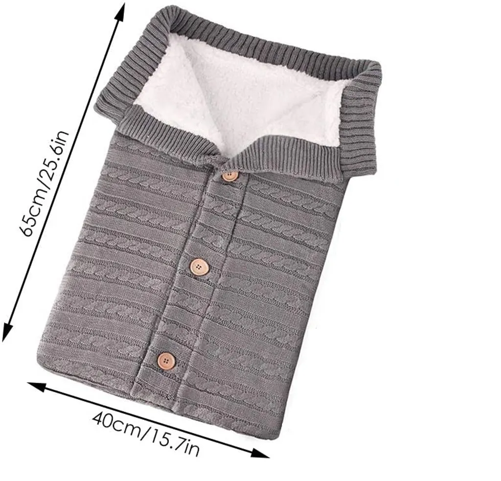 Baby Schlafsack Für Kinderwagen Winter Gestrickt Schlafsack Süße Samt Warme Tasche Pucksack Stricken Wickeln Abnehmbare Ärmel Strick Decke Schlafsack Swaddle Für Babys Neugeboren 0-18 Monat – Bild 4