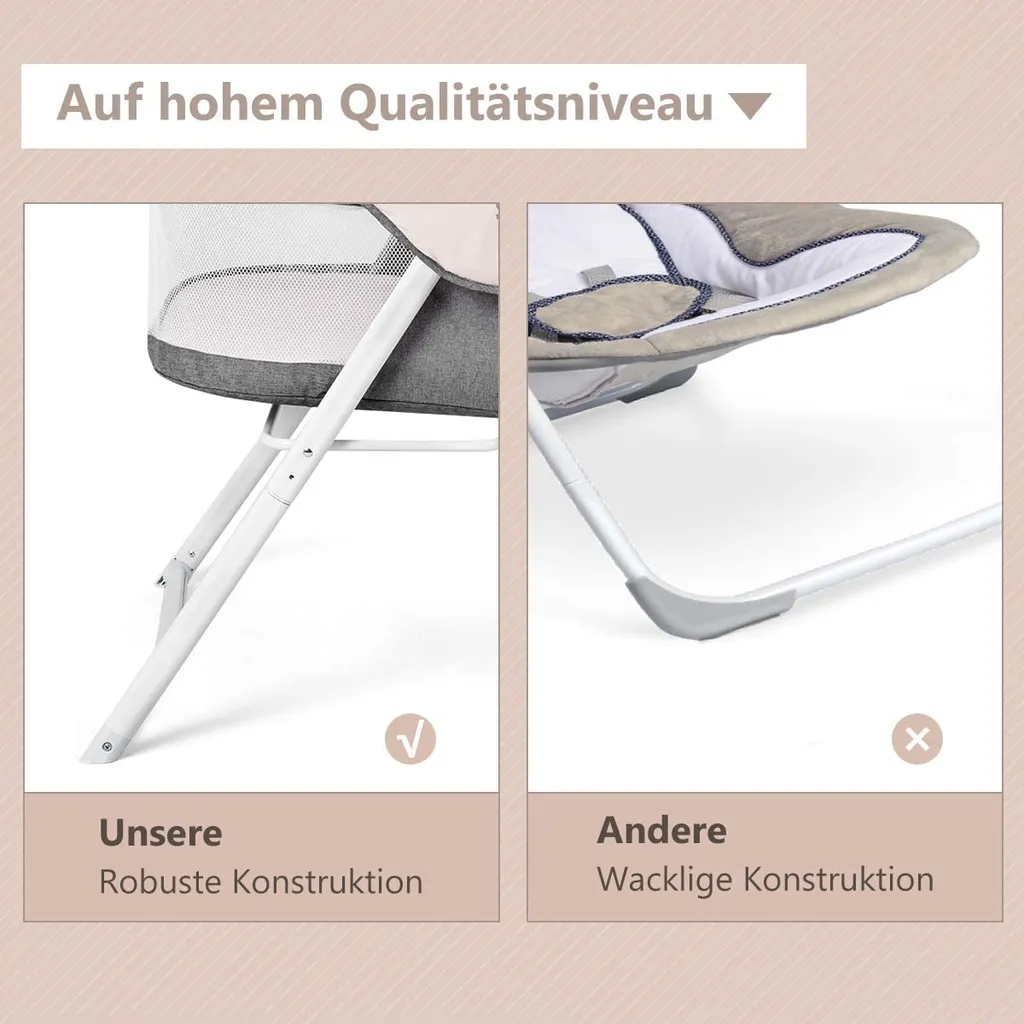 COSTWAY Stubenwagen Beistellbett Baby Babywiege Reisebett Schaukelwiege Mit Transporttasche Und Matratze Faltbar Klappbar Tragbar (grau) – Bild 6