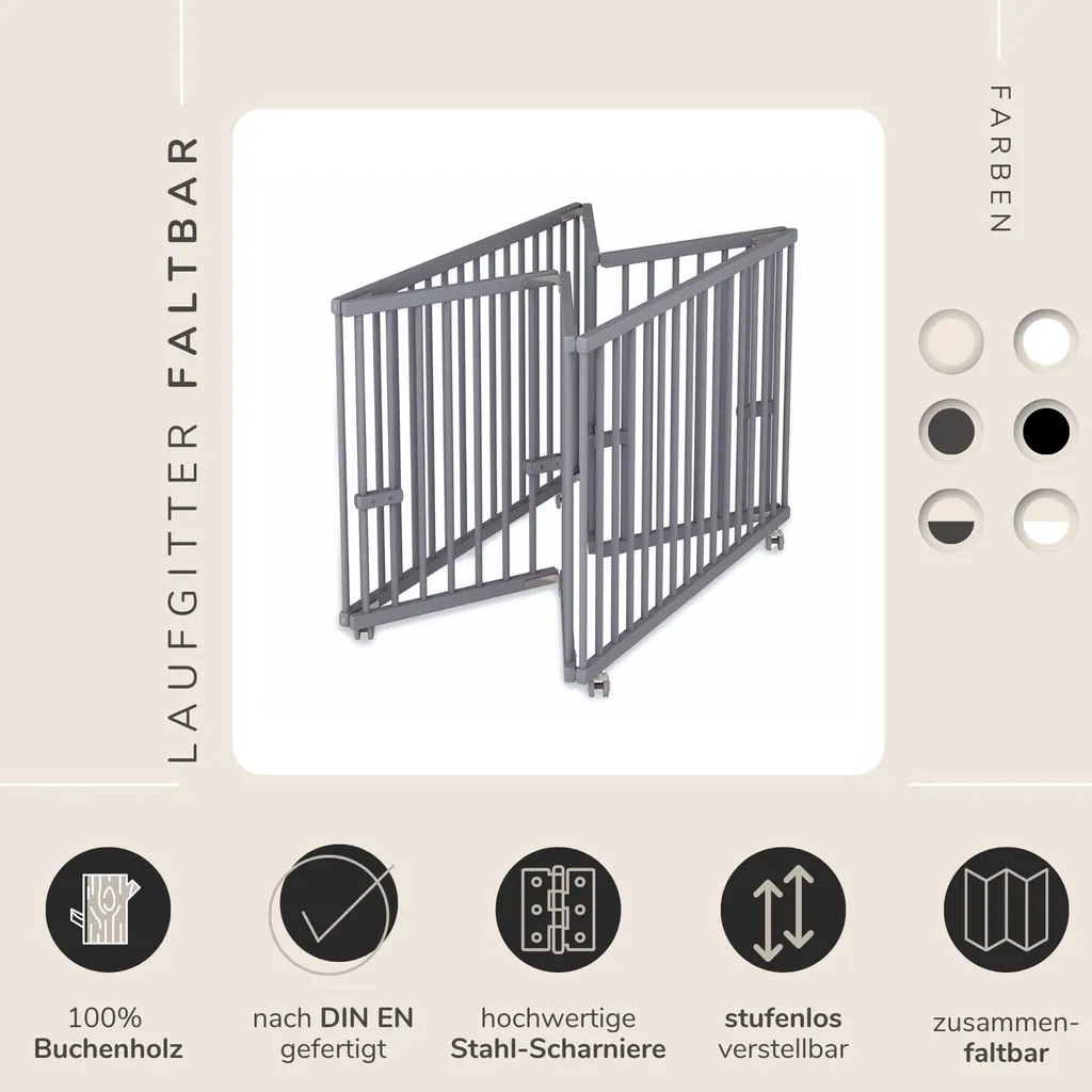 Sämann® Laufgitter 100x100 Cm Faltbar Mit Matratze, Grau – Bild 3